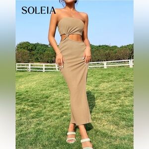 SHEIN Tan Strapless Cutout Dress